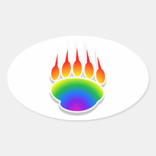 Rainbow Bear Paw Print Ovaler Aufkleber