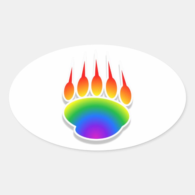 Rainbow Bear Paw Print Ovaler Aufkleber (Vorderseite)