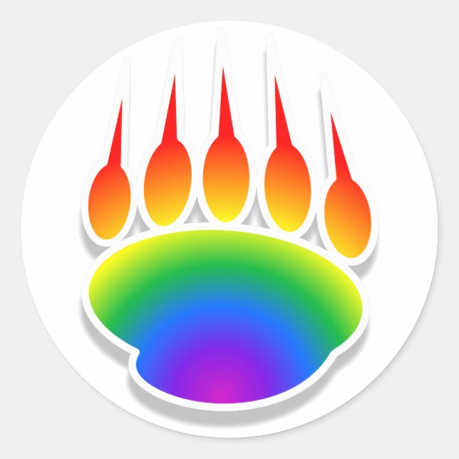 Rainbow Bear Paw Print Runder Aufkleber (Vorderseite)