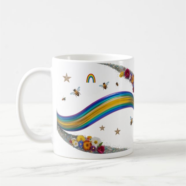 Rainbow Bee Floral Glitter Sparkle Classic Mug (Gauche)