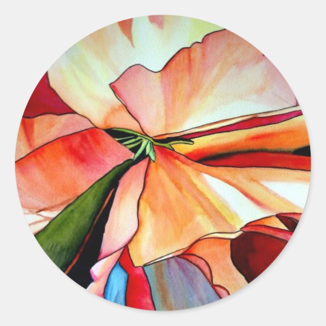 Rainbow Begonia Blume Aquarellkunst Runder Aufkleber (Vorderseite)
