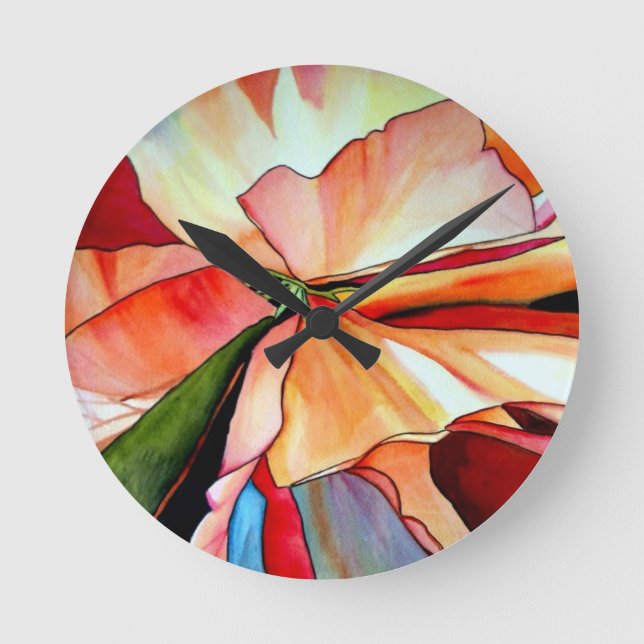 Rainbow Begonia flower watercolour original art Runde Wanduhr (Vorderseite)
