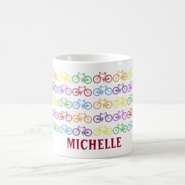 Rainbow Bicyclist Nom Mug personnalisée (Centre)