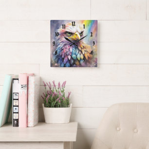 Rainbow Birds Adler 2 Quadratische Wanduhr