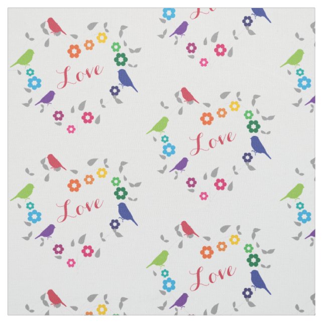 Rainbow Birds Blume Herz Liebe Stoff (Muster)