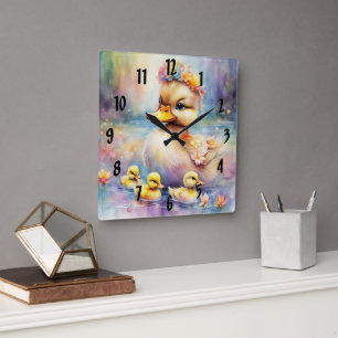 Rainbow Birds Duck 5 Quadratische Wanduhr