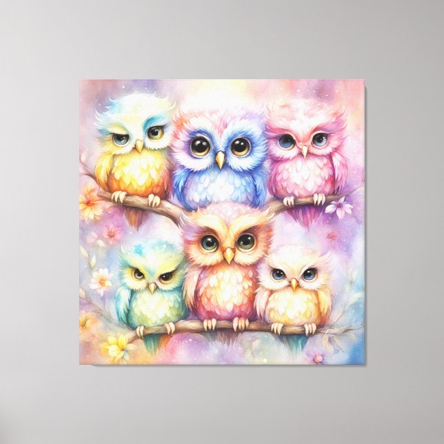 Rainbow Birds Owls 3 Leinwanddruck (Vorderseite)