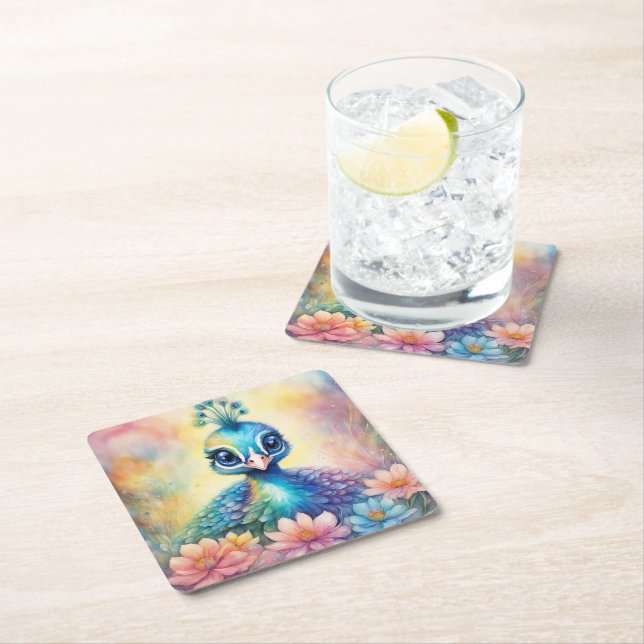 Rainbow Birds Peacock 1 Rechteckiger Pappuntersetzer (Vor Ort)