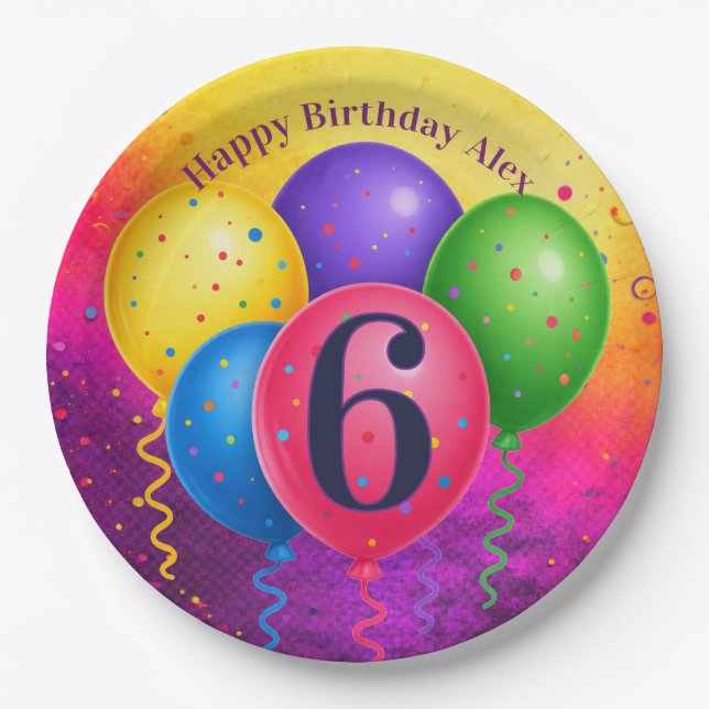 Rainbow Birthday Balloon Confetti Party Pappteller (Vorderseite)
