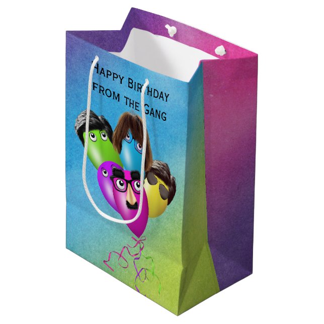 Rainbow Birthday Balloons Charaktere Mittlere Geschenktüte (Vorderseite Schrägansicht)