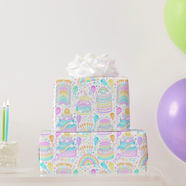 Rainbow Birthday Cake Wrapping Paper Geschenkpapier (Partygeschenke)