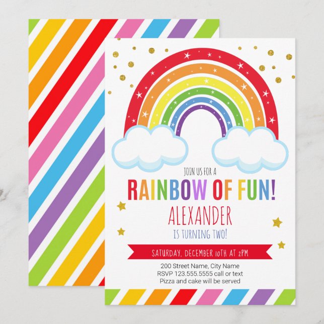Rainbow Birthday Einladung (Vorne/Hinten)