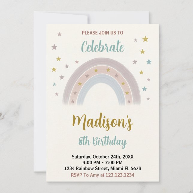 Rainbow Birthday Einladung (Vorderseite)