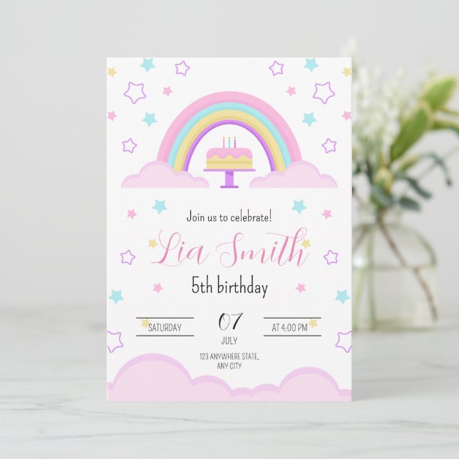 Rainbow Birthday Einladung für Girls Boho Rainbow (Stehend Vorderseite)