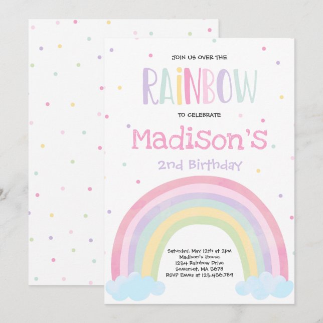 Rainbow Birthday Einladung Pastel Rainbow Party (Vorne/Hinten)
