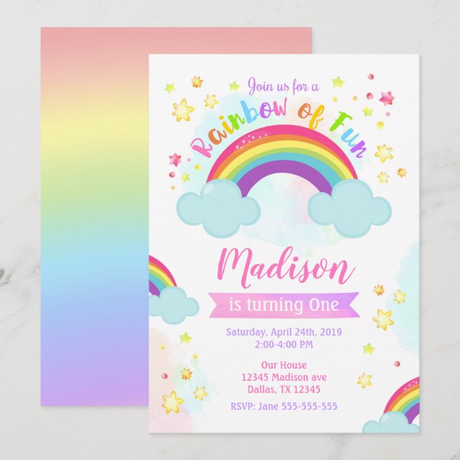 Rainbow Birthday Einladung, Regenbogen des Spaß Einladung (Vorne/Hinten)