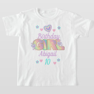 Rainbow Birthday Girl custom age Iridescent T-Shirt