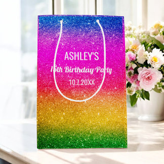 Rainbow Birthday Green Pink Yellow Glitzer Mittlere Geschenktüte