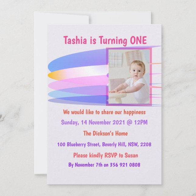Rainbow Birthday Invitation Card (Devant)
