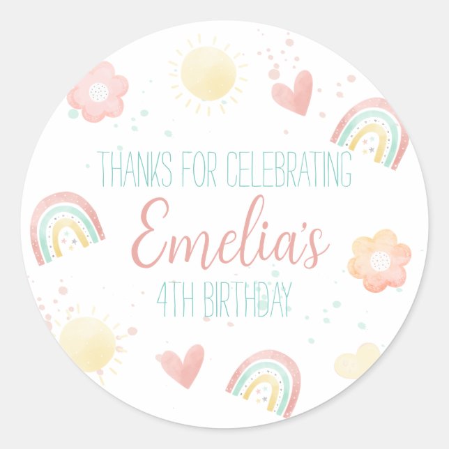 Rainbow Birthday Party Classic Round Sticker (Vorderseite)