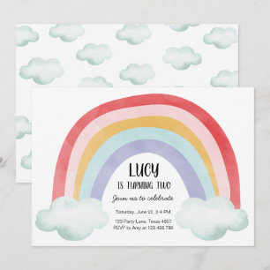 Rainbow Birthday Party Clouds Watercolor Girl Einladung