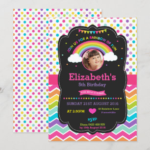 Rainbow Birthday Party Invest Card Foto Einladung