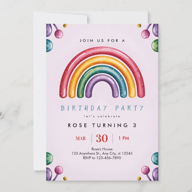 Rainbow Birthday Party Invitation – Colorful Kids  (Devant)
