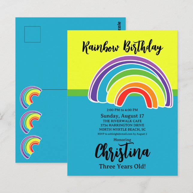 Rainbow Birthday Party Postkarte (Vorne/Hinten)