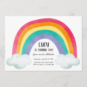 Rainbow Birthday Party Wolken Wasserfarbe Mädchen Einladung