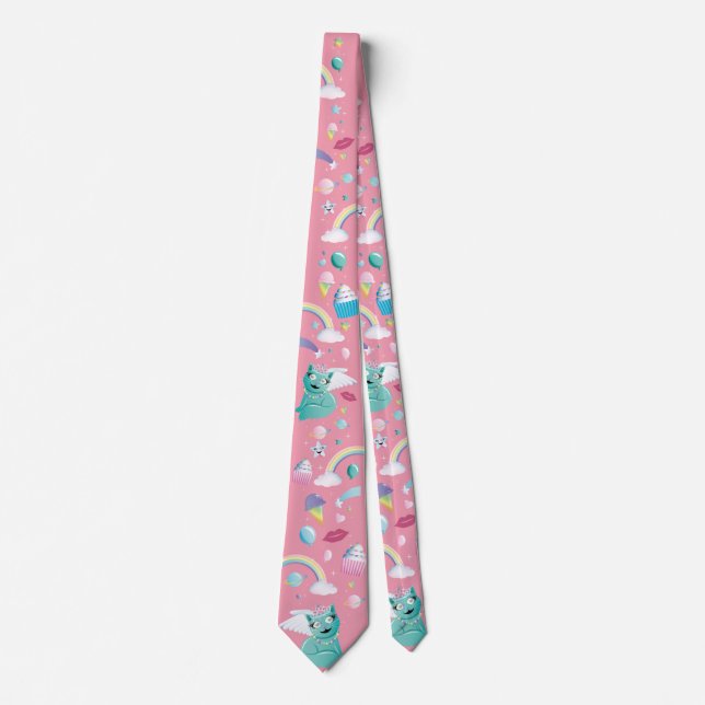 Rainbow Birthday Space Kitten Kawaii - Pink Krawatte (Vorderseite)