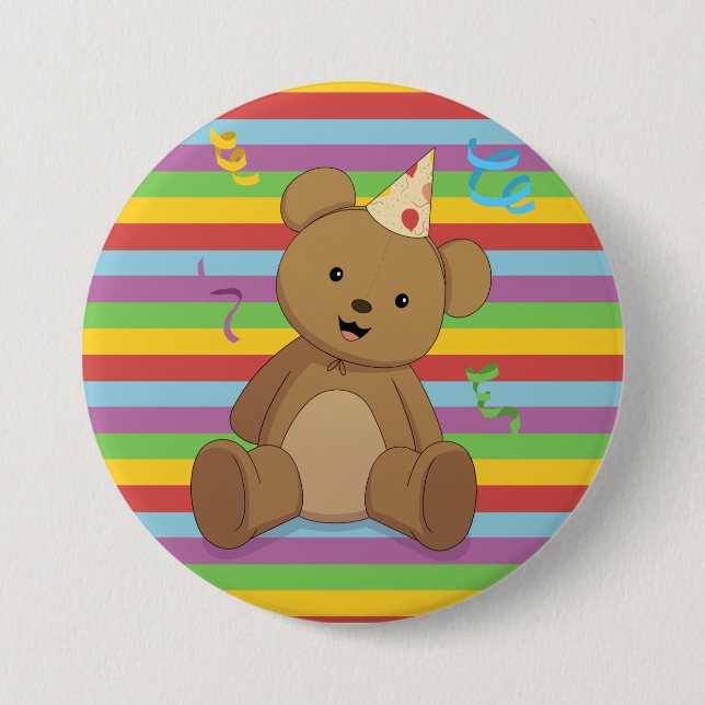 Rainbow Birthday Teddybear Button (Vorderseite)