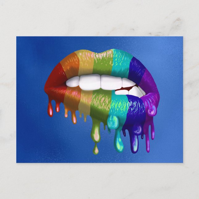 Rainbow Bitten Dripping lips Pride Postkarte (Vorderseite)