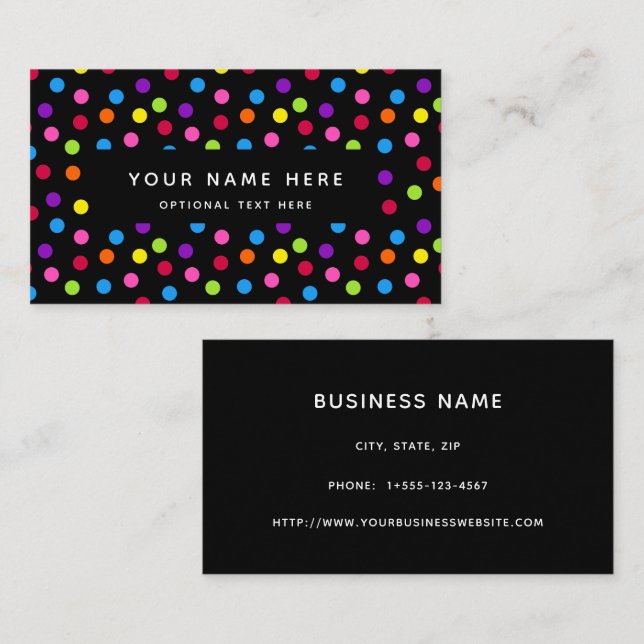 Rainbow Black Bright Polka Dots Confetti Muster Visitenkarte (Vorne/Hinten)