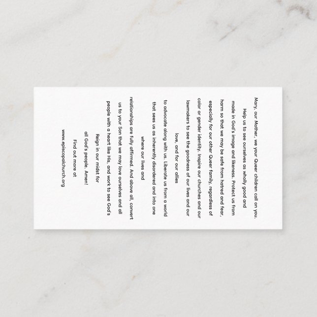 Rainbow Black Madonna Holy Card Visitenkarte (Rückseite)