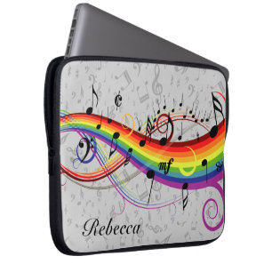 Rainbow Black Musical Notes on Grau Laptopschutzhülle