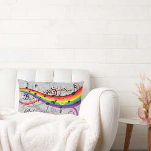 Rainbow Black Musical Notes on Grau Lendenkissen
