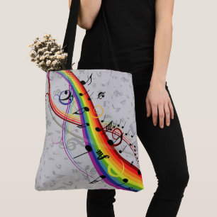 Rainbow Black Musical Notes on Grau Tasche