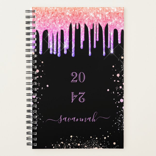 Rainbow Black Pink Glitzer Tropfen glamourös 2023 Planer (Vorderseite)