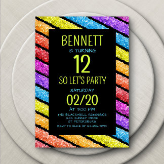 Rainbow Black Stripes Geburtstag Einladung