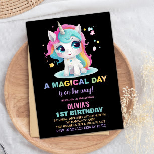 Rainbow Black Unicorn Invitations d'anniversaire
