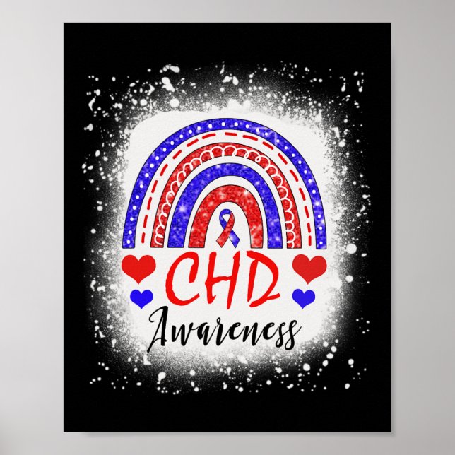 Rainbow Bleached Chd Congenital Heart Defect Aware Poster (Vorne)