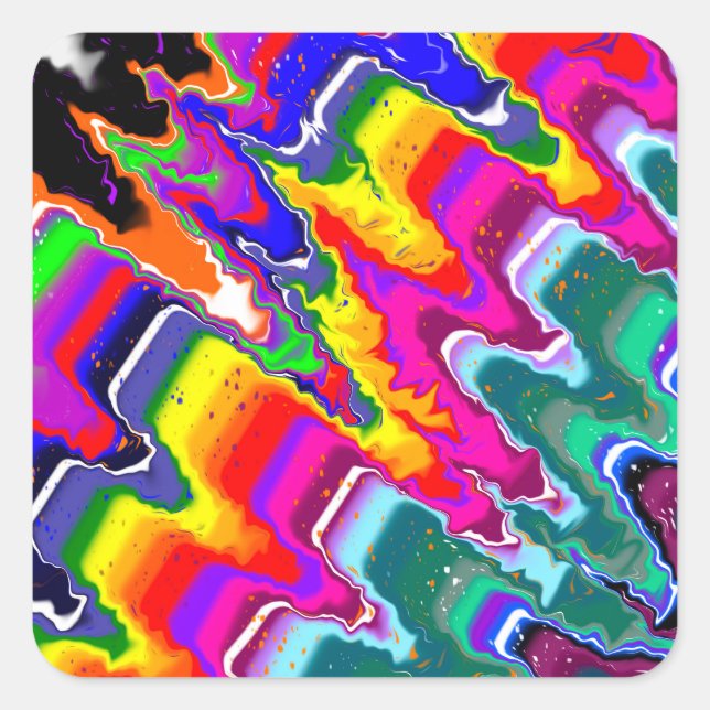 Rainbow Blip Abstrakte digitale Kunst Quadratischer Aufkleber (Vorderseite)