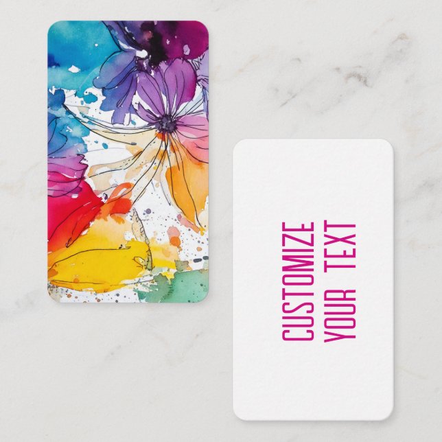 Rainbow Bloom Watercolor Floral Note Card Mitteilungskarte (Vorne/Hinten)