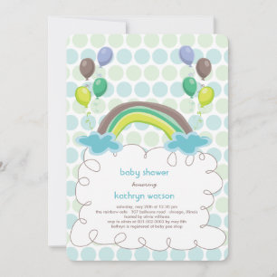 Rainbow & Blue Balloons Baby Boy Shower Invitation