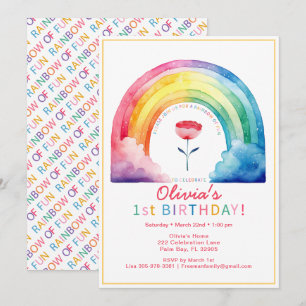 Rainbow Blume 1. Geburtstag Party Einladung