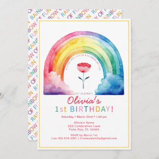 Rainbow Blume 1. Geburtstag Party Einladung
