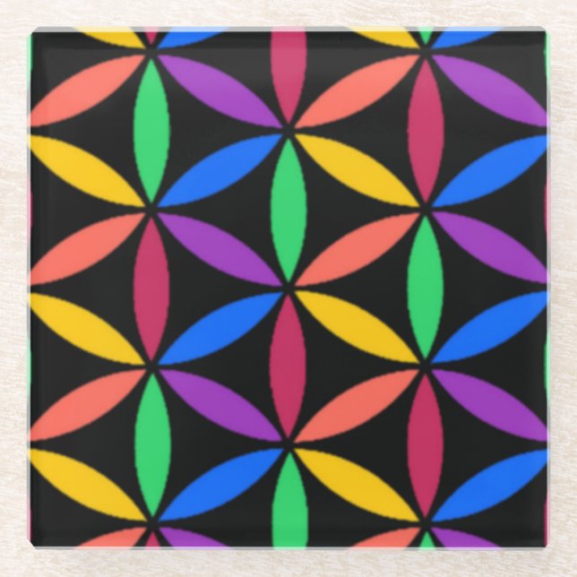 Rainbow-Blume des Lebensmusters Glasuntersetzer (Vorderseite)