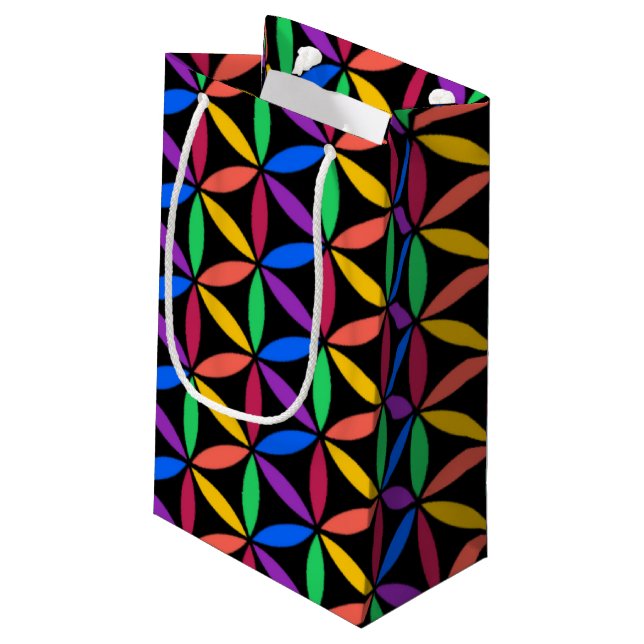 Rainbow-Blume des Lebensmusters Kleine Geschenktüte (Rückseite Schrägansicht)