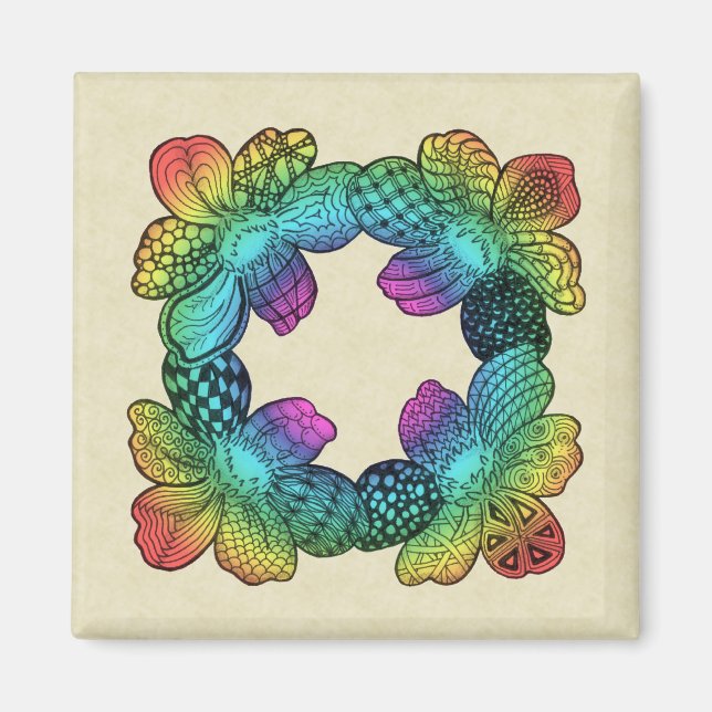 Rainbow Blume Doodle Magnet (Vorne)