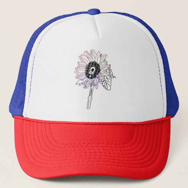 Rainbow Blume Funky Art Truckerkappe (Vorderseite)